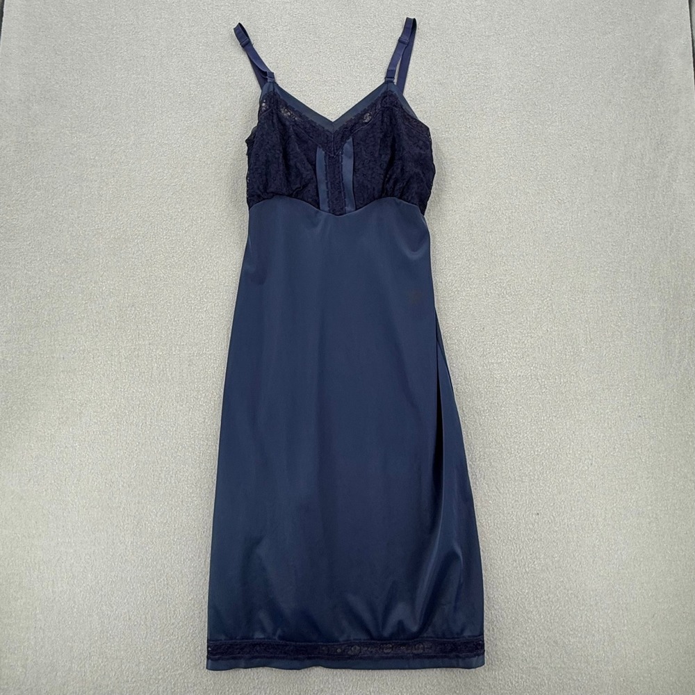 Vintage 50s 60s Sheer Fairy Lace Blue Slip Dress‎ Nightgown Lingerie Small